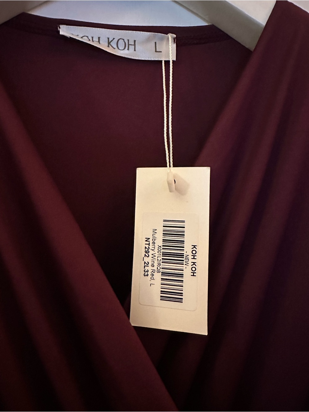 KOH KOH | Long Sleeve Wrap Maxi Dress in Burgundy - Picture 3 of 5